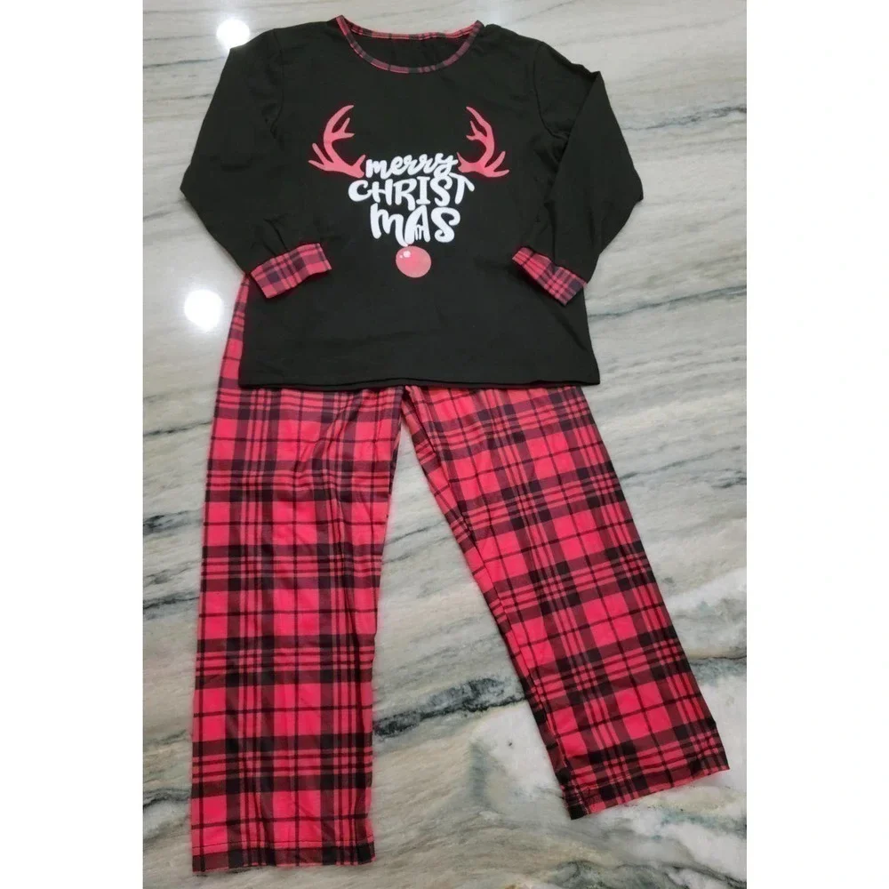 Kids Black Reindeer Christmas Pajama Set Size 4 6 NWT